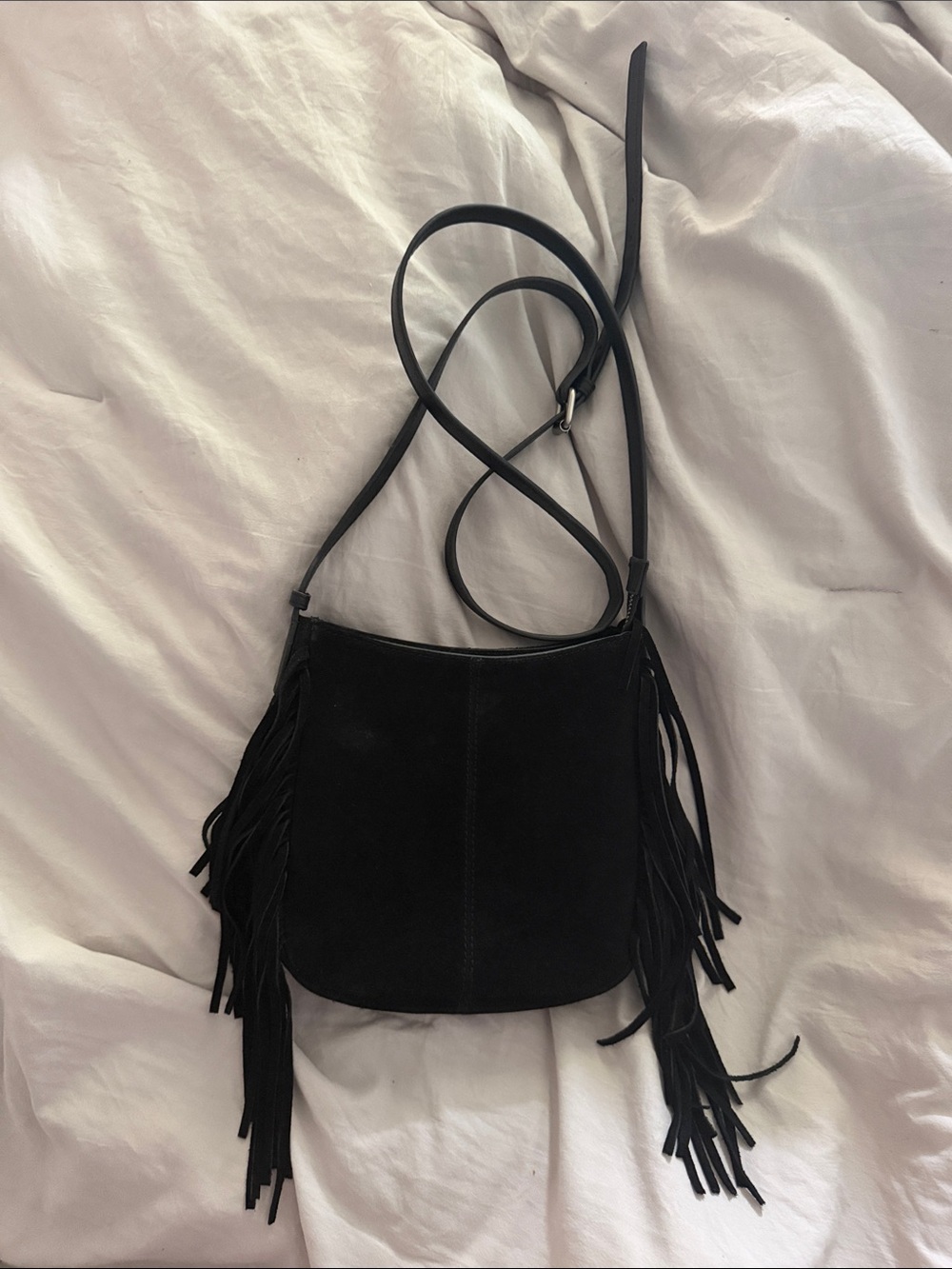 NEW Lucky Brand Black Leather Suede Fringe Crossbody Bag